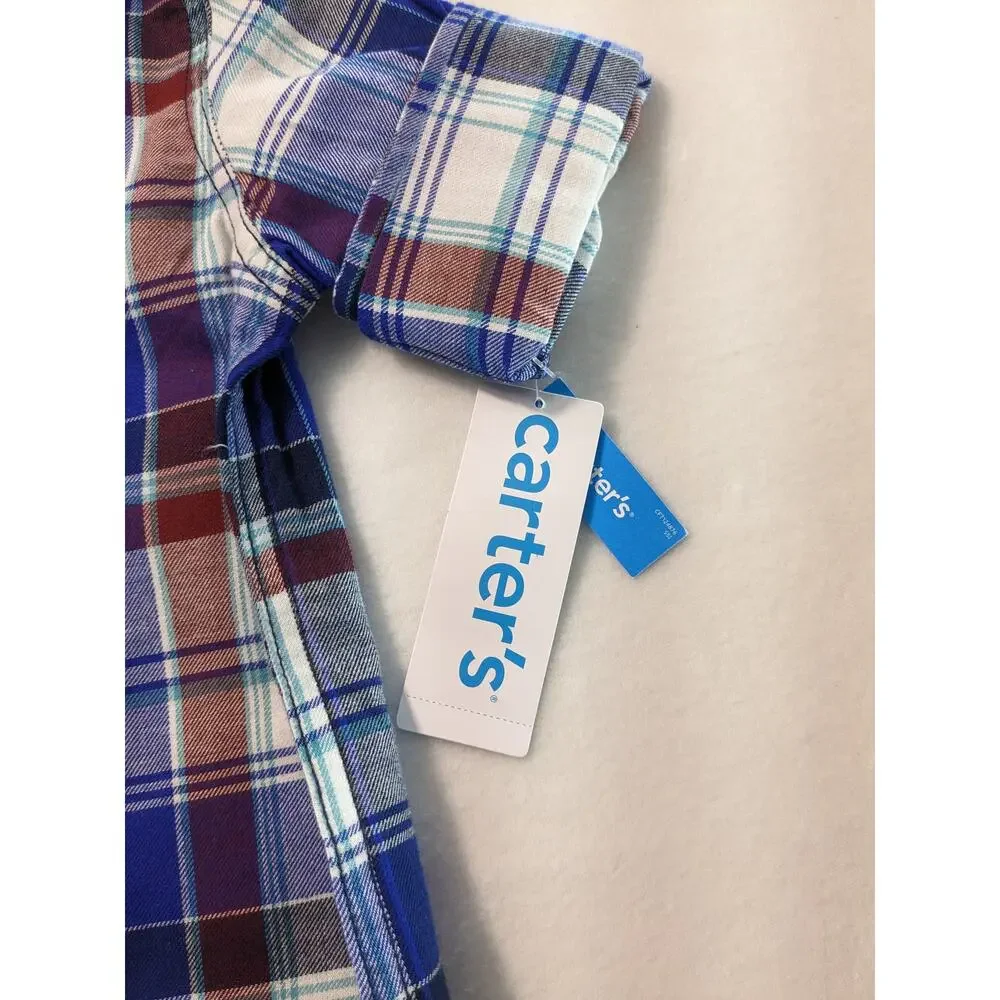 NWT Carter's Baby Boy 18 months Plaid Hooded‎ Button-Front Shirt Stylish Toddler
